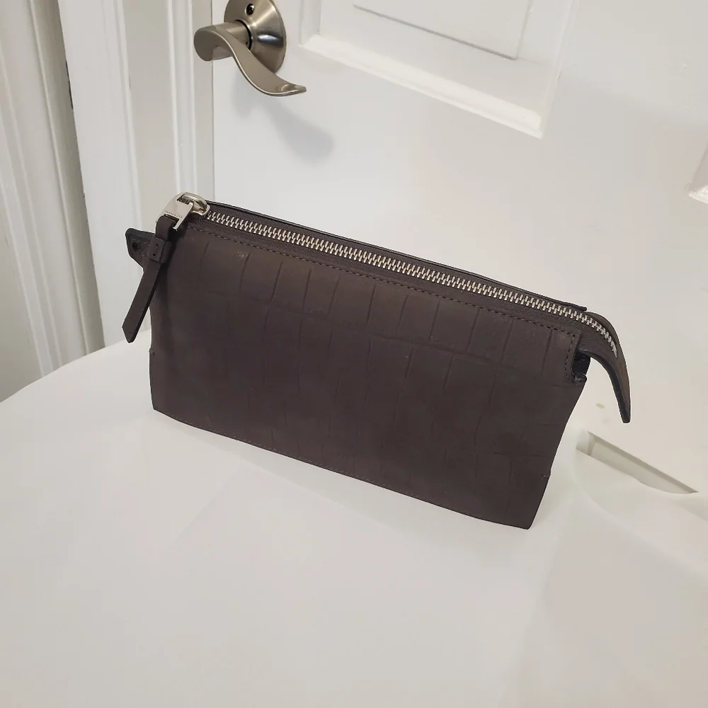 All Saints Marry Croc Embossed Brown Leather Pouchette/Wallet